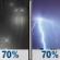 Tonight: Rain likely before 2am, then showers and thunderstorms likely between 2am and 5am, then a chance of rain. Mostly cloudy. Low around 52, with temperatures rising to around 55 overnight. Southeast wind 0 to 5 mph. Chance of precipitation is 70%. New rainfall amounts between a tenth and quarter of an inch possible. Tonight: Light Rain Likely then Showers And Thunderstorms Likely